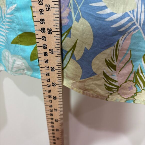 Talbots Green Blue Floral Button Up Top Women L Cotton Lightweight Tropical - Picture 4 of 8